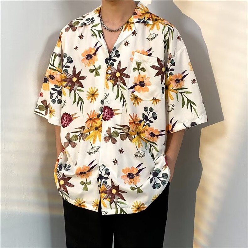 日系五分袖春夏季新款衬衫潮流慵懒男方领宽松型衬衫C1328P30,男装衬衫,星座1116-2