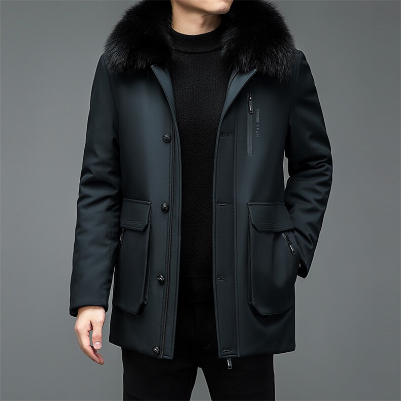中年爸爸装派克羽绒服新款冬季保暖加厚男士狐狸毛领外套男装,男装羽绒服,电商B212（原钱塘6029）