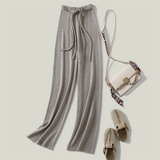 时尚百搭显瘦纯色羊毛阔腿裤简约气质高腰直筒休闲裤，女装休闲裤，丹芙娇羊绒