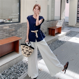 夏季阔腿裤无袖衫时尚两件套女图片