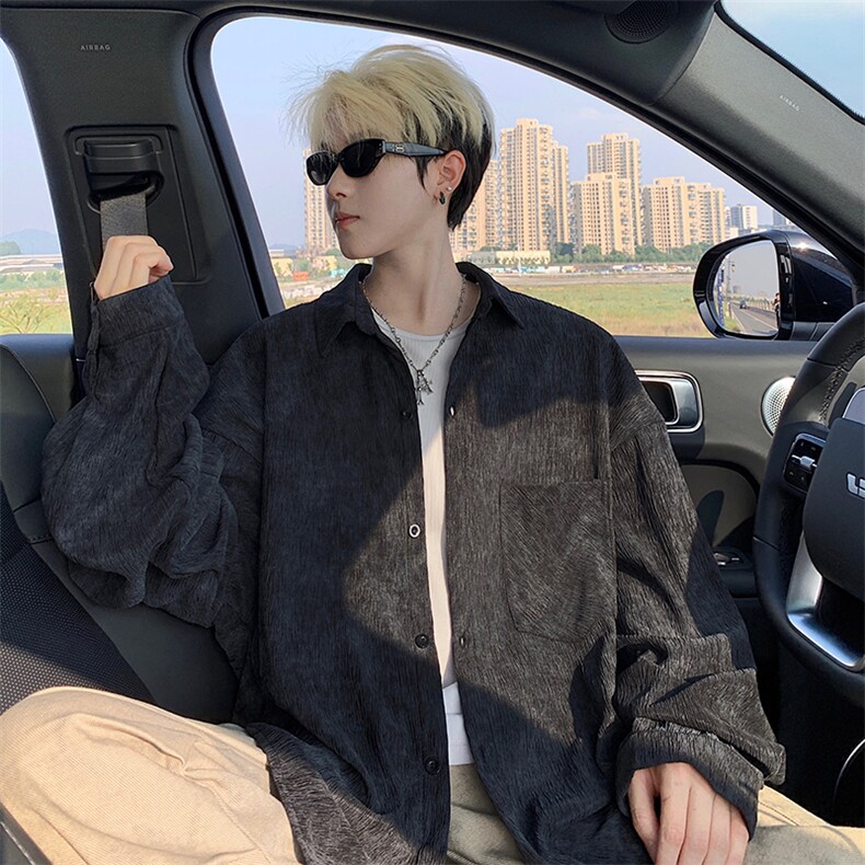 衬衫男秋季新款港风宽松大码扎染肌理感长袖衬衣CS7012-P38，男装衬衫，星座214-3