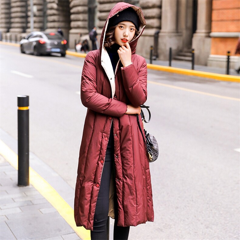 《2024主打款》中长款羽绒服女修身显瘦白鸭绒韩版连帽外套潮，女装羽绒服，海爱依仁