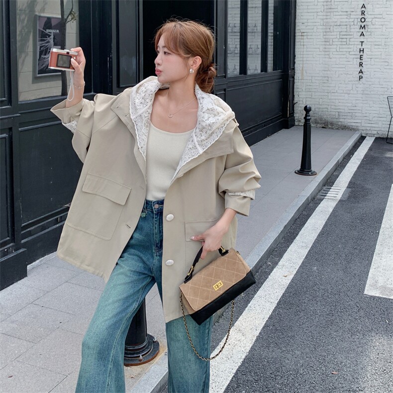 现货蕾丝拼接风衣8863P185K278,女装风衣,2C201