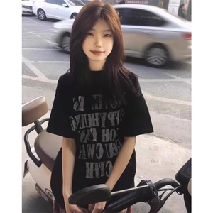 T0782-P25 潮宽松纯棉字母个性短袖 男女同款情侣穿搭新款上衣图片