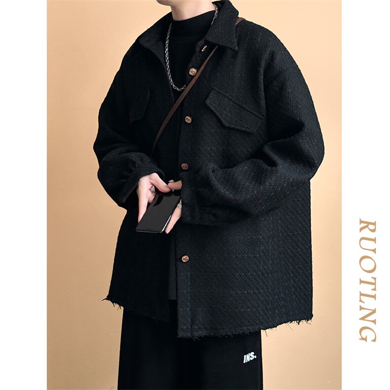 现货高品质羊毛呢料加厚衬衣外套宽松中长款夹克A351-AJ2507-p110,男装夹克,电商A351