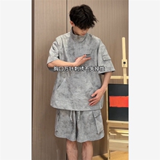 现货网图抖音品质薄款运动套装短袖T恤短裤一整套TZ506P50，男装休闲套装，星座1904A