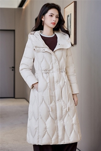抽绳收腰羽绒服女韩版宽松休闲冬季外套显瘦简约菱格连帽棉服图片