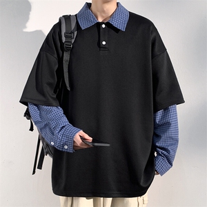 特批P35无差价2025春美式高级感假两件亨利领男拼接格子卫衣W5014图片
