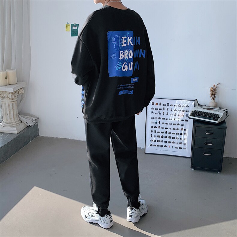 1秋季港风休闲流行大码M-5XL情侣青春套头卫衣套装7268P70控98，男装休闲套装，星座226-2