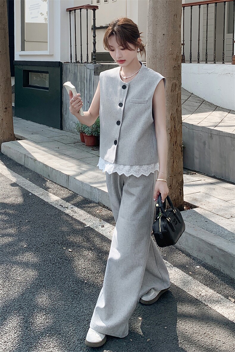 夏季马甲阔腿裤时尚两件套女,女装套装/套裙,秋水欣儿