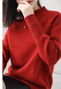 女士秋冬加厚插肩彩纱半高上衣简约保暖柔软贴肤图片