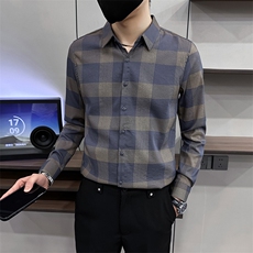 格子衬衫长袖2024春秋季新款上衣高级感痞帅衬衣男A368-CS9923，男装衬衫，电商A368