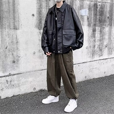 机车皮衣外套男潮ins高街痞帅翻领上衣秋季宽松潮牌夹克PU906/P75，男装夹克，星座506