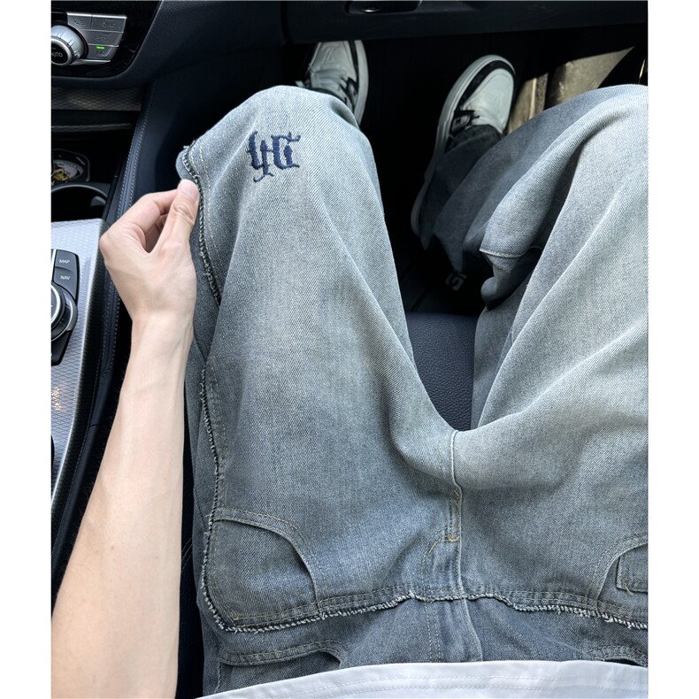 美式高街设计感拼接阔腿水洗字母刺绣牛仔裤XZ603-K778-P60控78,男装牛仔裤,星座603