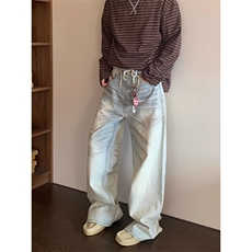 奶油擦脏直筒baggy牛仔裤宽松阔腿休闲裤子NZ7899特P56，男装牛仔裤，星座908-1