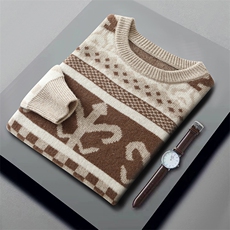 2024秋季男士新款简约百搭七针提花圆领羊毛衫，男装羊毛衫，江杉羊绒