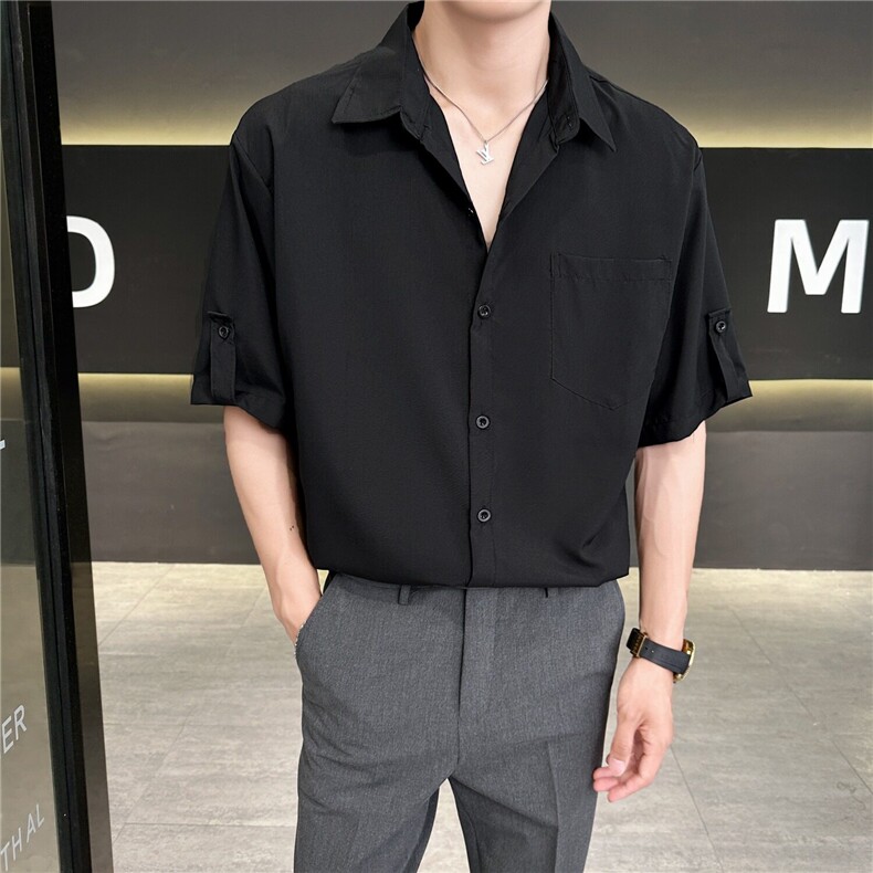 衬衫男短袖韩版潮流男装七分袖衬衣轻熟风痞帅夏季上衣CA04,男装衬衫,星座1116A-2（原606A-1）