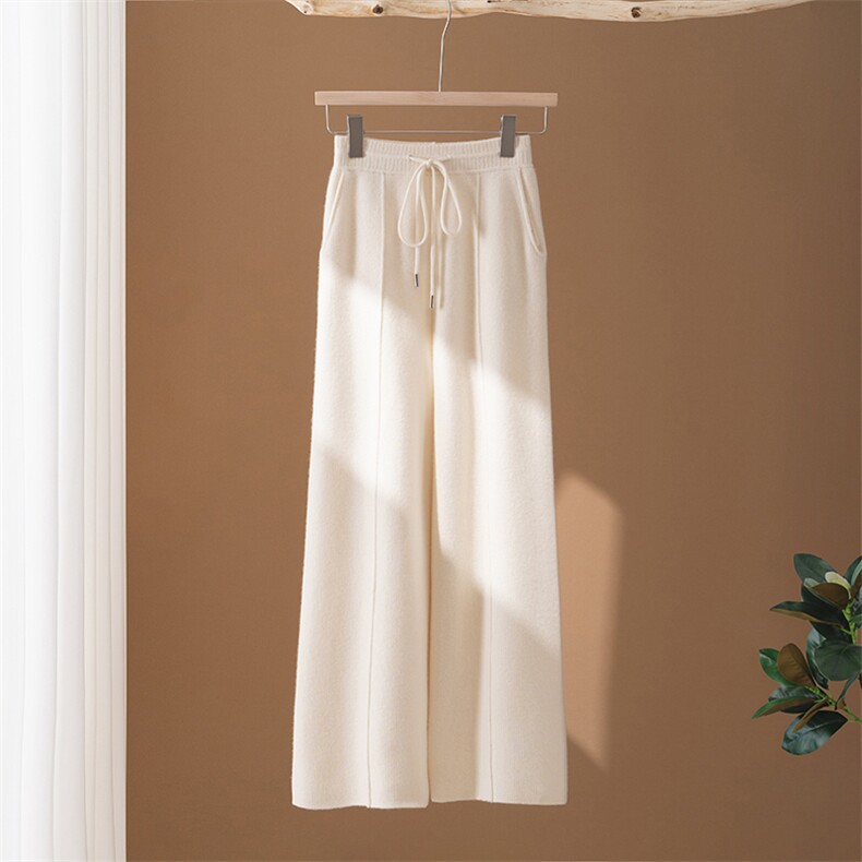 2025年秋季新款百搭女士系绳带兜长款直筒裤，女装休闲裤，澳冬特羊绒