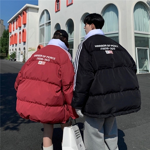 EQ336 美式拼接撞色印花棉服外套男2024新款情侣装冬装面包服棉衣图片