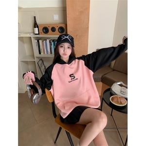 C0213-P55 美式学院风长袖卫衣 2024宽松印花外套连帽韩版上衣图片