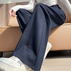 针织弹力牛仔裤秋冬新款高腰垂感宽松小个子慵懒拖地阔腿裤，女装休闲裤，云美莎专业女裤-全店现货