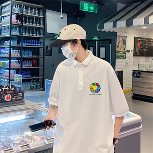 PL57101-P35 翻领短袖polo衫男大码胖子半袖t恤男有领保罗衫 模特图片