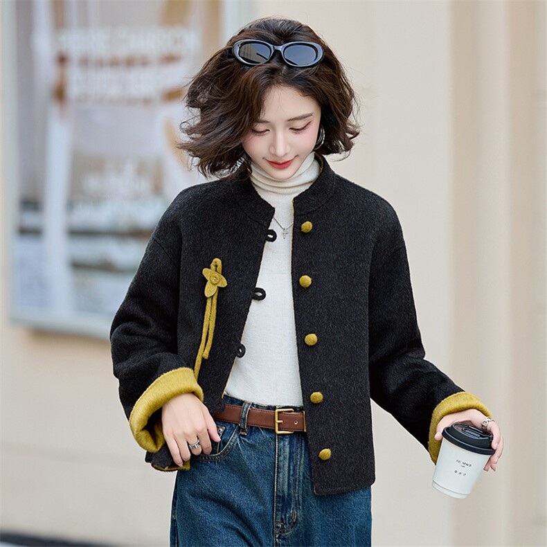 双面羊绒大衣女小个子短款2025新款春季高级感韩系纯羊毛呢外套,女装双面呢大衣,美沁