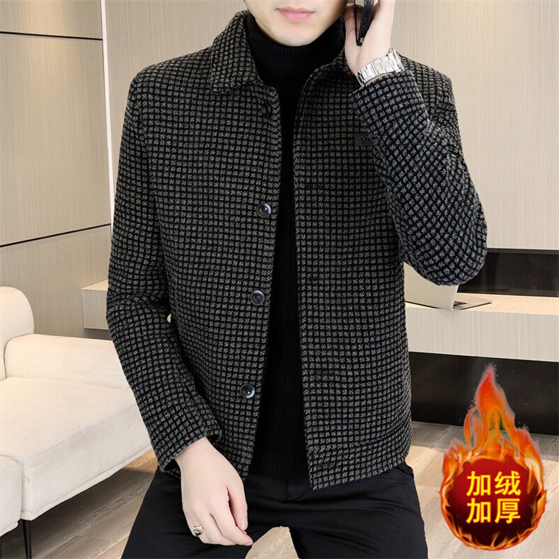 冬季新款男士商务休闲简约百搭加绒加厚毛呢大衣短款夹克D19P135，男装夹克，电商B226-2（原B217-2）