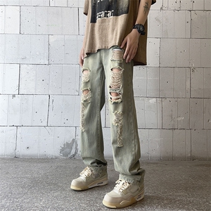 牛仔裤男夏季薄款美式高街vibe风破洞宽松休闲长裤子N02221-P45图片