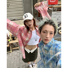 CS23-P45秋冬新款男女宽松休闲格子长袖衬衫春秋薄款上衣外套，男装衬衫，电商B327