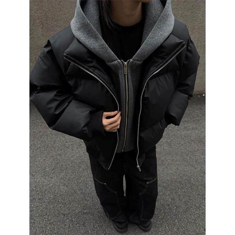 现货高品质重磅工艺美式高街假两件PU皮棉衣男女加厚棉服外套,男装棉衣,电商A486