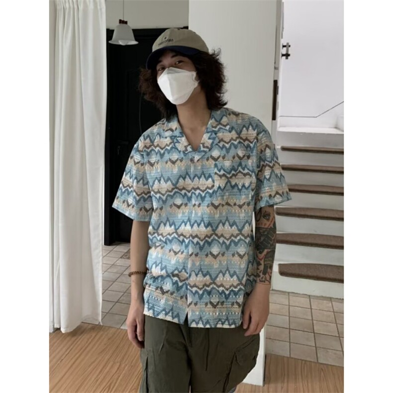 美式潮牌度假穿搭海岛衬衫短袖花衬衣宽松日系休闲上衣男 CJ52图片