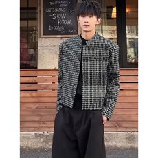 立领西装单排扣西服千鸟格小香风中山装外套有垫肩JK0183P55，男装西服套装，星座1013-1