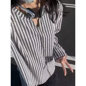 网图慎用 XZ212-1-MT3062-P28 慵懒风立领条纹T恤 M-XXL图片