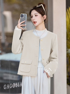 小香风蕾丝拼接短款毛呢外套女2025秋冬新款气质显瘦双面羊毛大衣图片