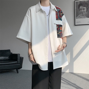 8XL-M民族风拼接短袖衬衫男夏季痞帅半袖衬衣薄款外套DC28009P45图片