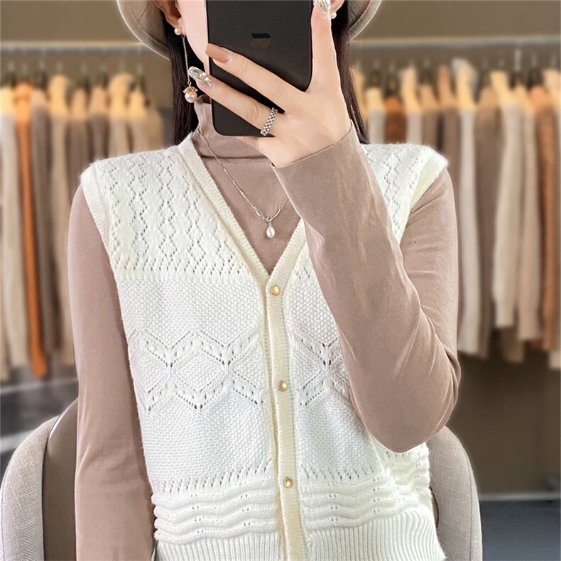 时尚女装V领无袖针织背心优雅百搭仿羊毛马甲外套,女装马甲,暖姿羊绒