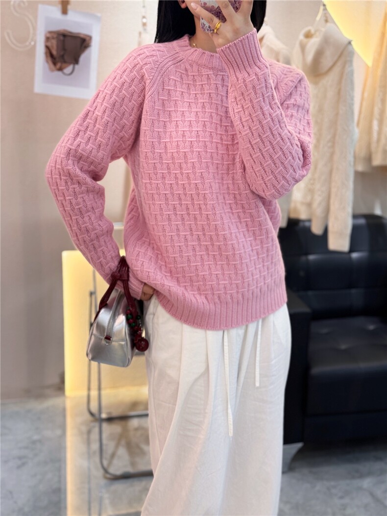 纯山羊绒衫女圆领加厚长袖提花针织毛衣秋冬新款,女装羊绒衫,大千羊绒