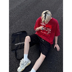 可48小时发货支持抖音得物来样二开美式满天星亮片短袖T恤MTX631，男装T恤，电商A486