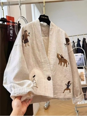 2025年秋季时尚百搭通勤简约休闲刺绣老钱风外套，女装短外套，织己羊绒