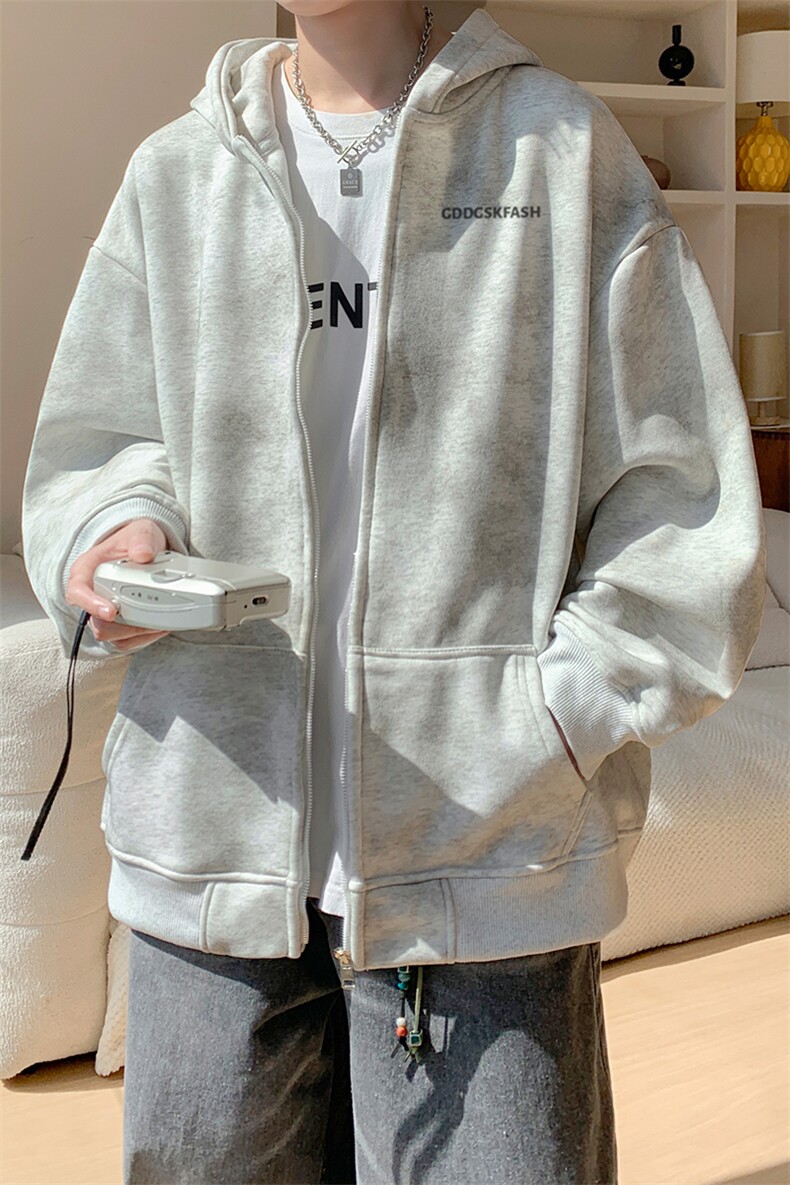 秋冬新款内景美式情侣连帽开衫卫衣男宽松外套WY00675/P65加绒P70,女装短外套,电商B316