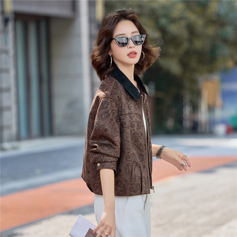 2025秋季新款时髦麂皮绒宽松休闲港风复古翻领潮流个性短外套,女装短外套,慕依路