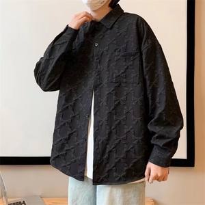 衬衫男韩版潮流暗纹痞帅2023春秋新款ins宽松百搭外套W4515-P39图片