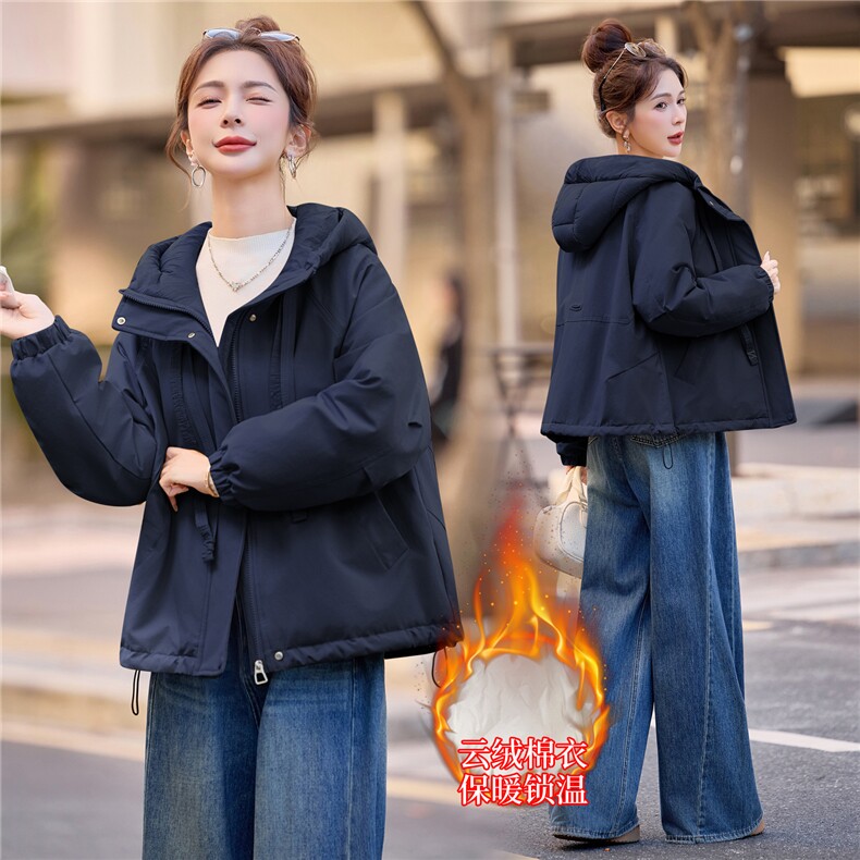 2025年冬季时尚休闲加绒加厚连帽棉衣,女装棉衣/棉服,依恋蒂丝