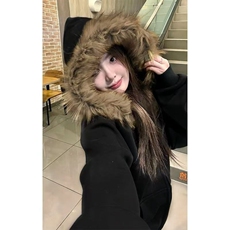 谁穿谁爱!!!【复古毛领】美式拉链开衫连帽卫衣女INS韩版加绒外套，女装短外套，星座218-8