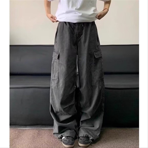 W9340-P68 网图现货 新款美式复古多口袋水洗工装裤褶皱伞兵裤图片