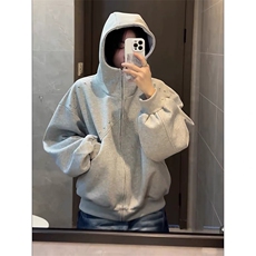 抖音得物高品质二开26春装美式高街铆钉拼接纯色开衫卫衣外套W122，女装短外套，电商A486-1