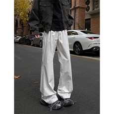 2025春季新款纯棉水洗斜切休闲裤白色微喇弯刀裤A511特P45控78，男装休闲裤，电商A309