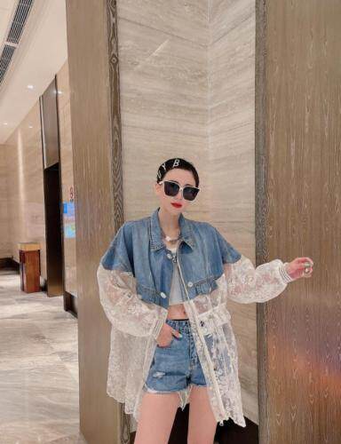 现货重工牛仔拼接蕾丝欧根纱防晒衣外套，女装，漫迪MD