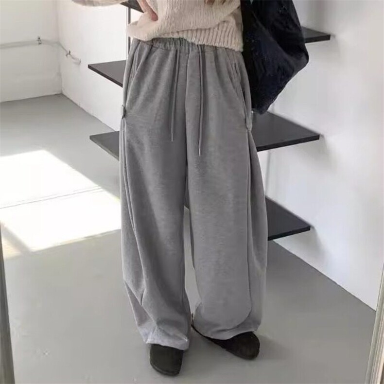 灰色解构加绒弯刀卫裤男款秋冬重磅裤子美式高街宽松阔腿休闲长裤,男装休闲裤,星座506A
